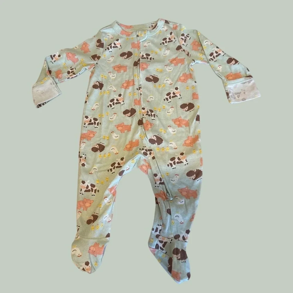 Old Navy Lila & Jack 4pc Baby Farm Animal Sleeper & Bodysuit Set 3-6M Green New